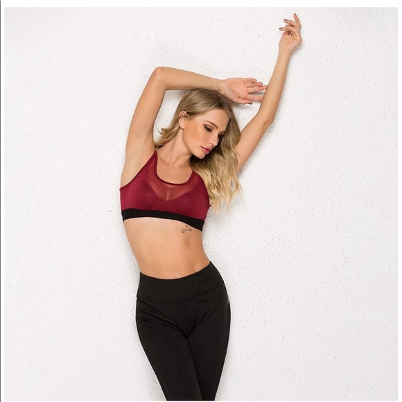 Red Mesh See Through Full Coverage Sports Bra Vcut - Picture 12 of 12